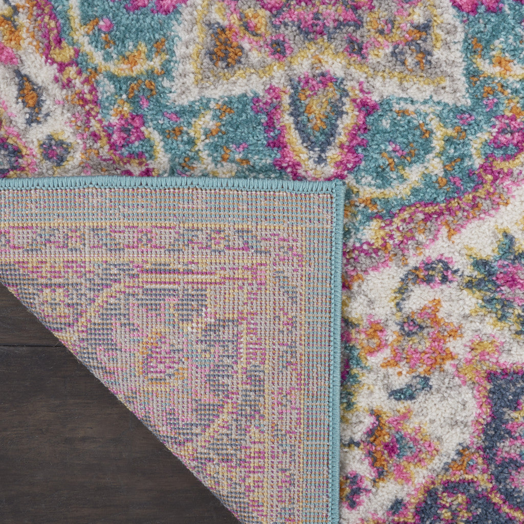 7' X 10' Pink And Green Dhurrie Area Rug