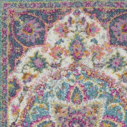 8' Ivory And Blue Medallion Round Rug