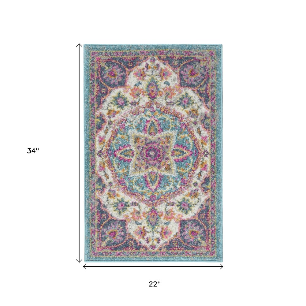 8' Ivory And Blue Medallion Round Rug