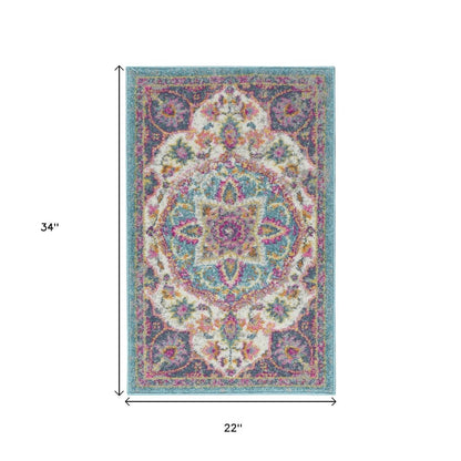 8' Ivory And Blue Medallion Round Rug