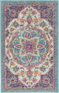 2' X 3' Ivory And Blue Medallion Area Rug