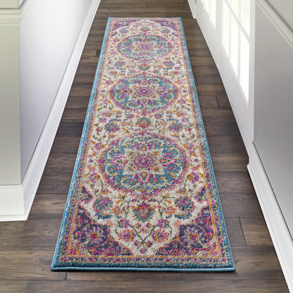 7' X 10' Pink And Green Dhurrie Area Rug