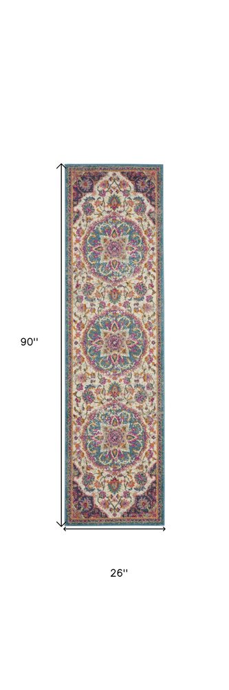8' Ivory And Blue Medallion Round Rug
