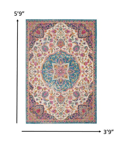 7' X 10' Pink And Green Dhurrie Area Rug