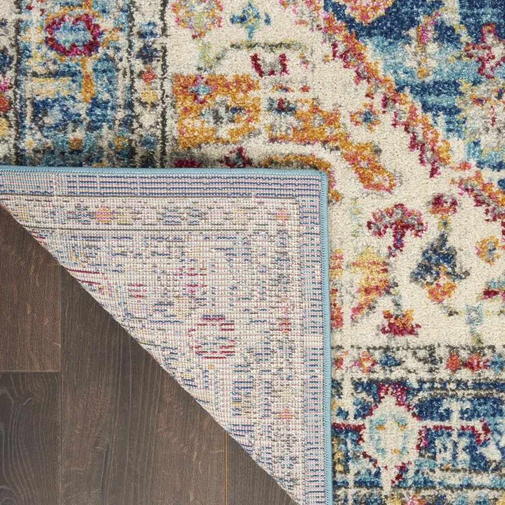 4' Ivory And Blue Oriental Distressed Round Rug