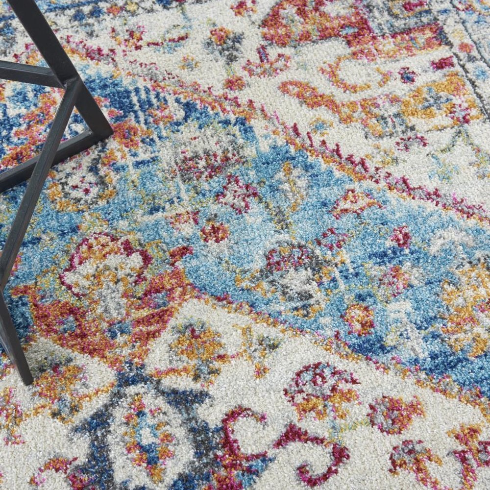 4' X 6' Ivory And Blue Oriental Distressed Area Rug