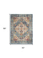 5' X 7' Ivory And Blue Oriental Distressed Area Rug