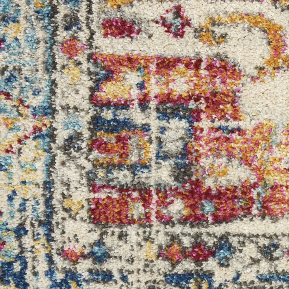 4' Ivory And Blue Oriental Distressed Round Rug