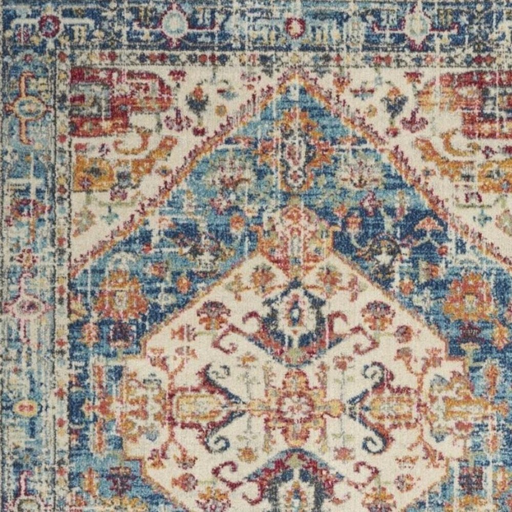 4' X 6' Ivory And Blue Oriental Distressed Area Rug