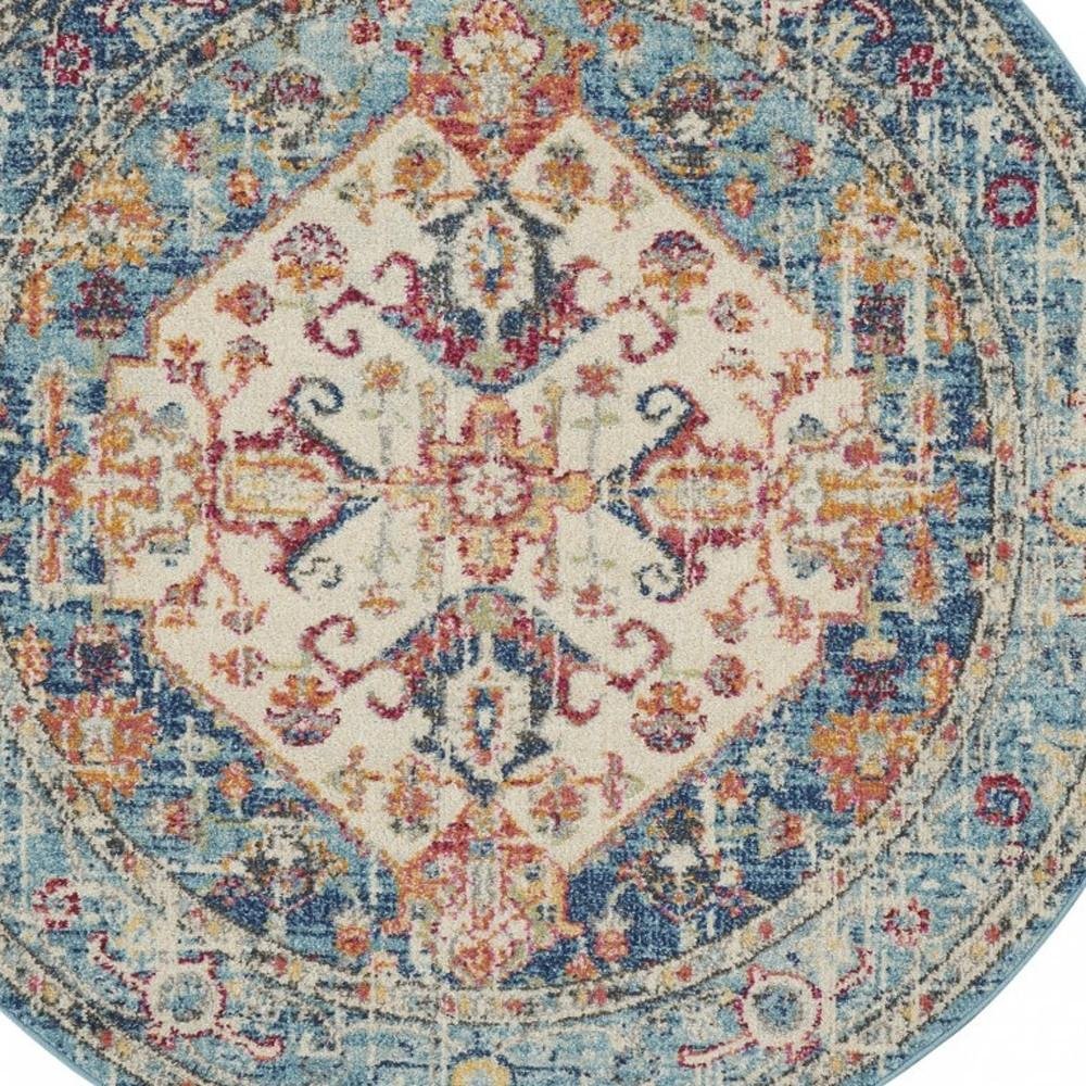 4' X 6' Ivory And Blue Oriental Distressed Area Rug