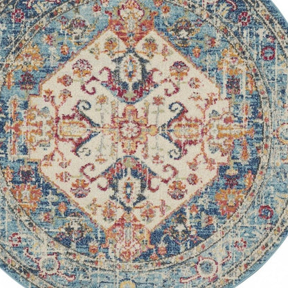 4' X 6' Ivory And Blue Oriental Distressed Area Rug