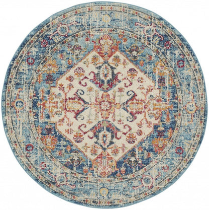 4' X 6' Ivory And Blue Oriental Distressed Area Rug