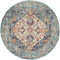 4' Ivory And Blue Oriental Distressed Round Rug