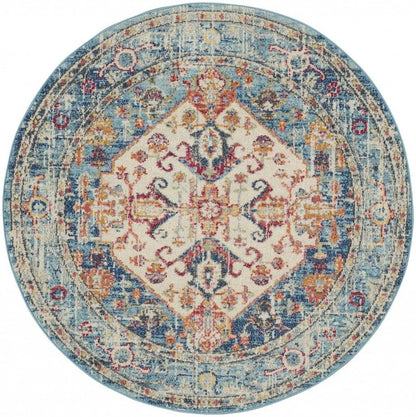 4' X 6' Ivory And Blue Oriental Distressed Area Rug