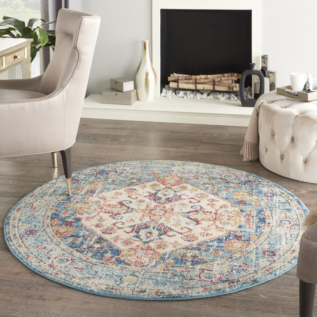 5' X 7' Blue And Ivory Power Loom Area Rug