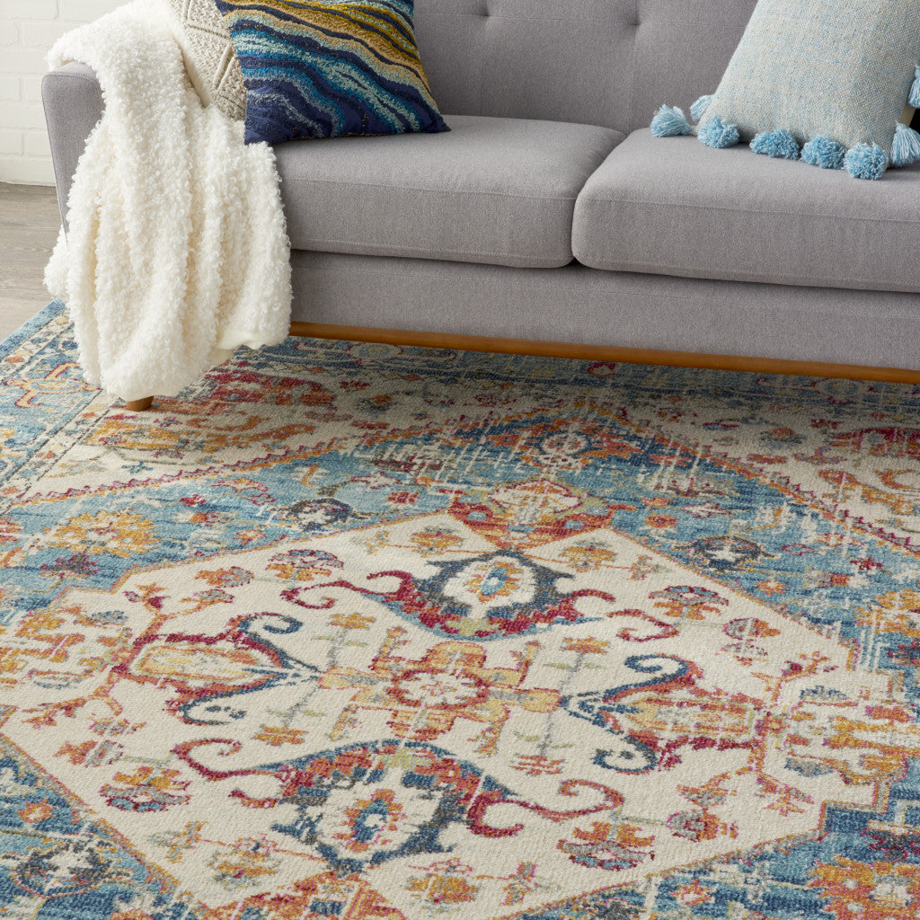 5' X 7' Blue And Ivory Power Loom Area Rug