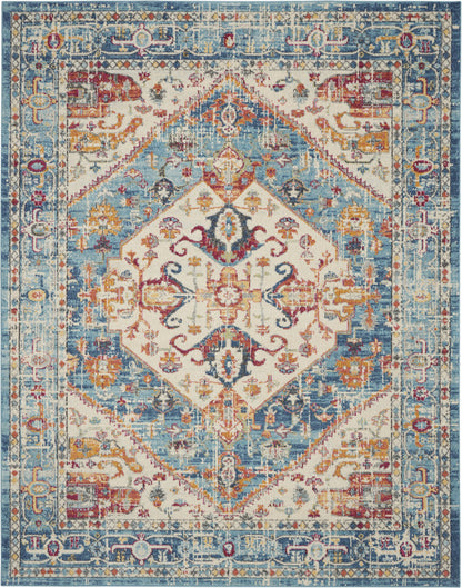 5' X 7' Blue And Ivory Power Loom Area Rug