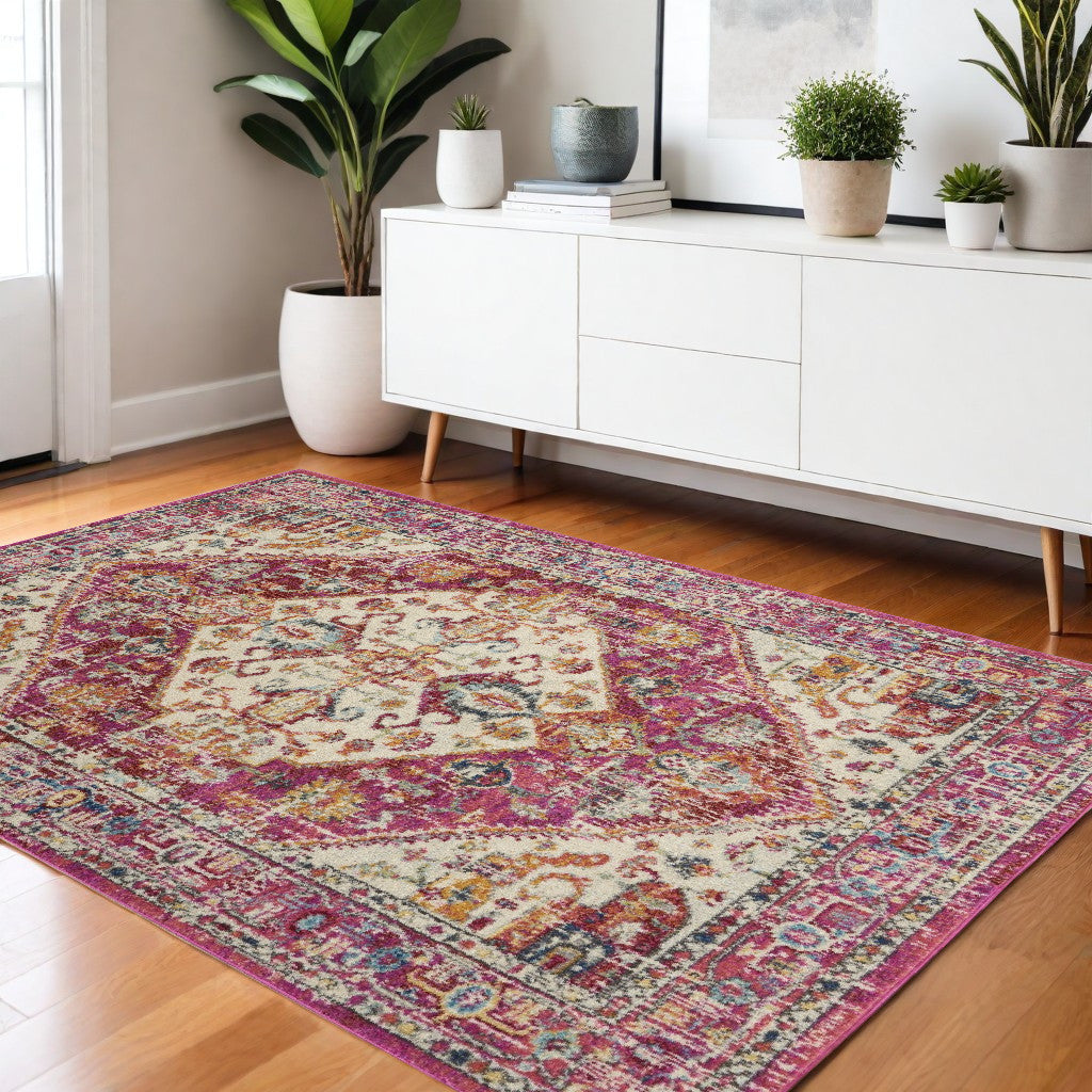 5' X 7' Pink And Ivory Power Loom Area Rug