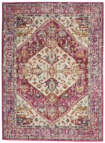 5' X 7' Pink And Ivory Power Loom Area Rug