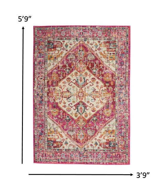 5' X 7' Pink And Ivory Power Loom Area Rug