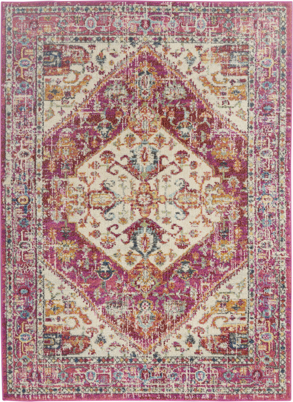 5' X 7' Pink And Ivory Power Loom Area Rug