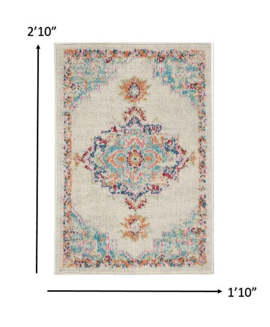 2' X 3' Gray And Ivory Medallion Distressed Area Rug