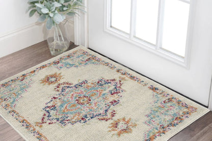 2' X 3' Gray And Ivory Medallion Distressed Area Rug