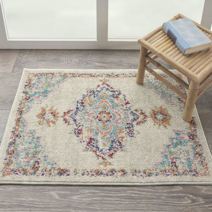 2' X 3' Gray And Ivory Medallion Distressed Area Rug