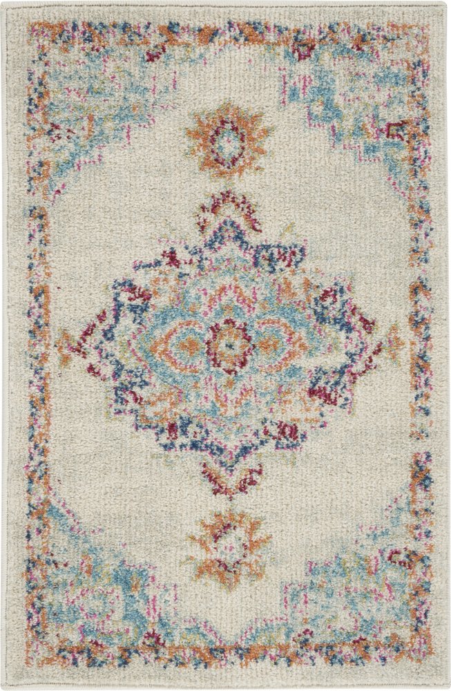 2' X 3' Gray And Ivory Medallion Distressed Area Rug