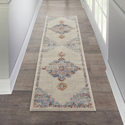 8' Gray And Ivory Power Loom Runner Rug