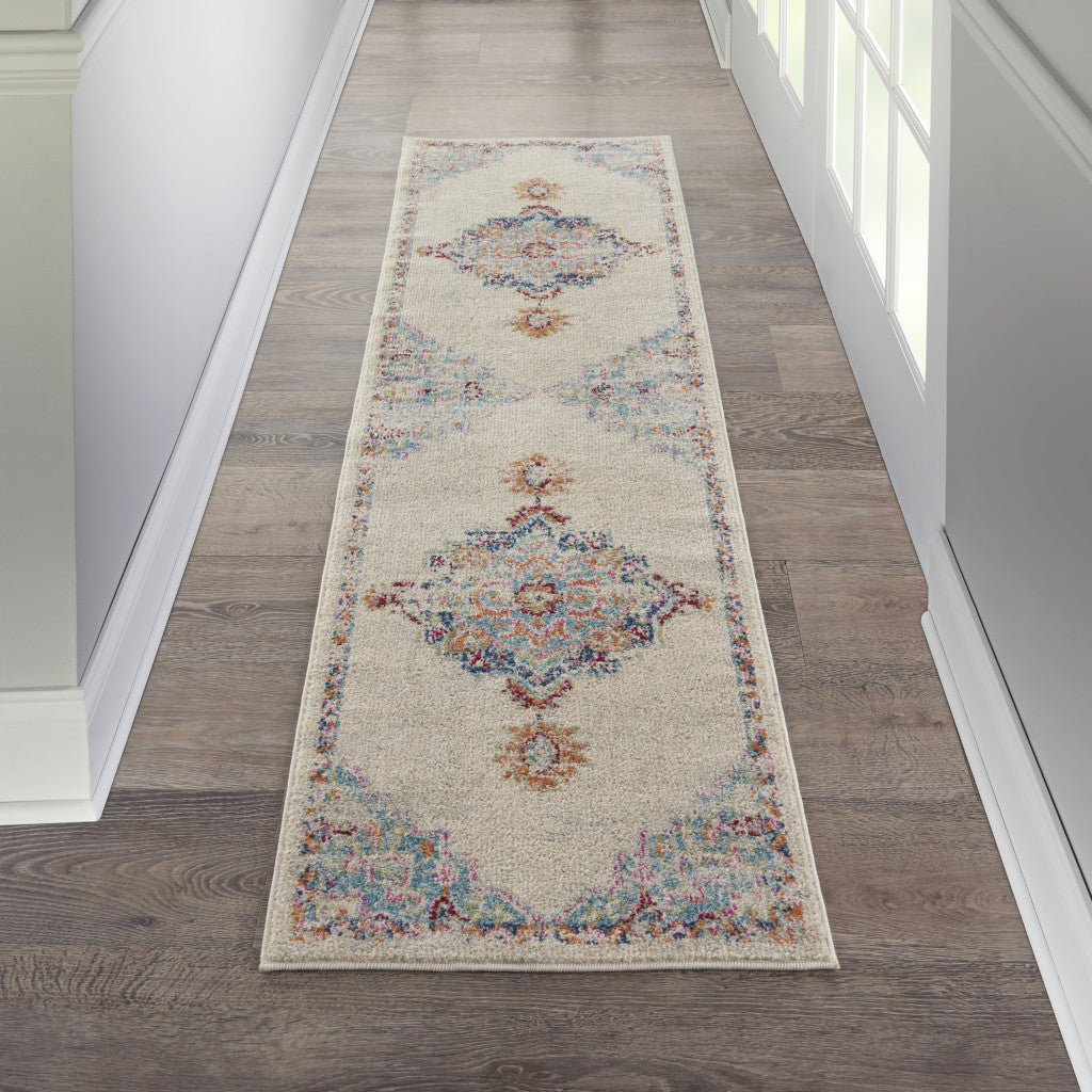 8' Gray And Ivory Power Loom Runner Rug