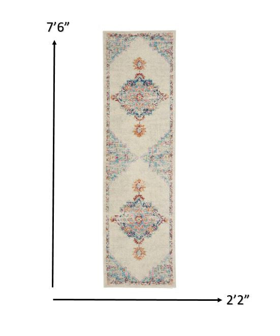 8' Gray And Ivory Power Loom Runner Rug