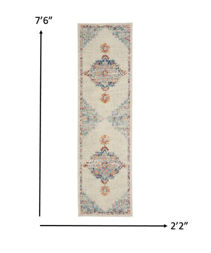 8' Gray And Ivory Power Loom Runner Rug