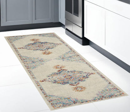 2' X 3' Gray And Ivory Medallion Distressed Area Rug