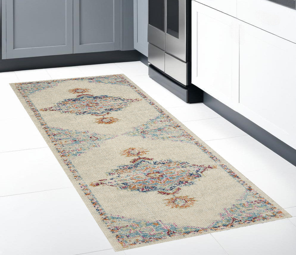 8' Gray And Ivory Power Loom Runner Rug