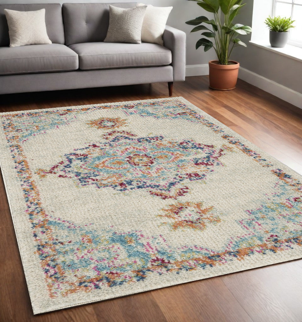 8' Gray And Ivory Power Loom Runner Rug