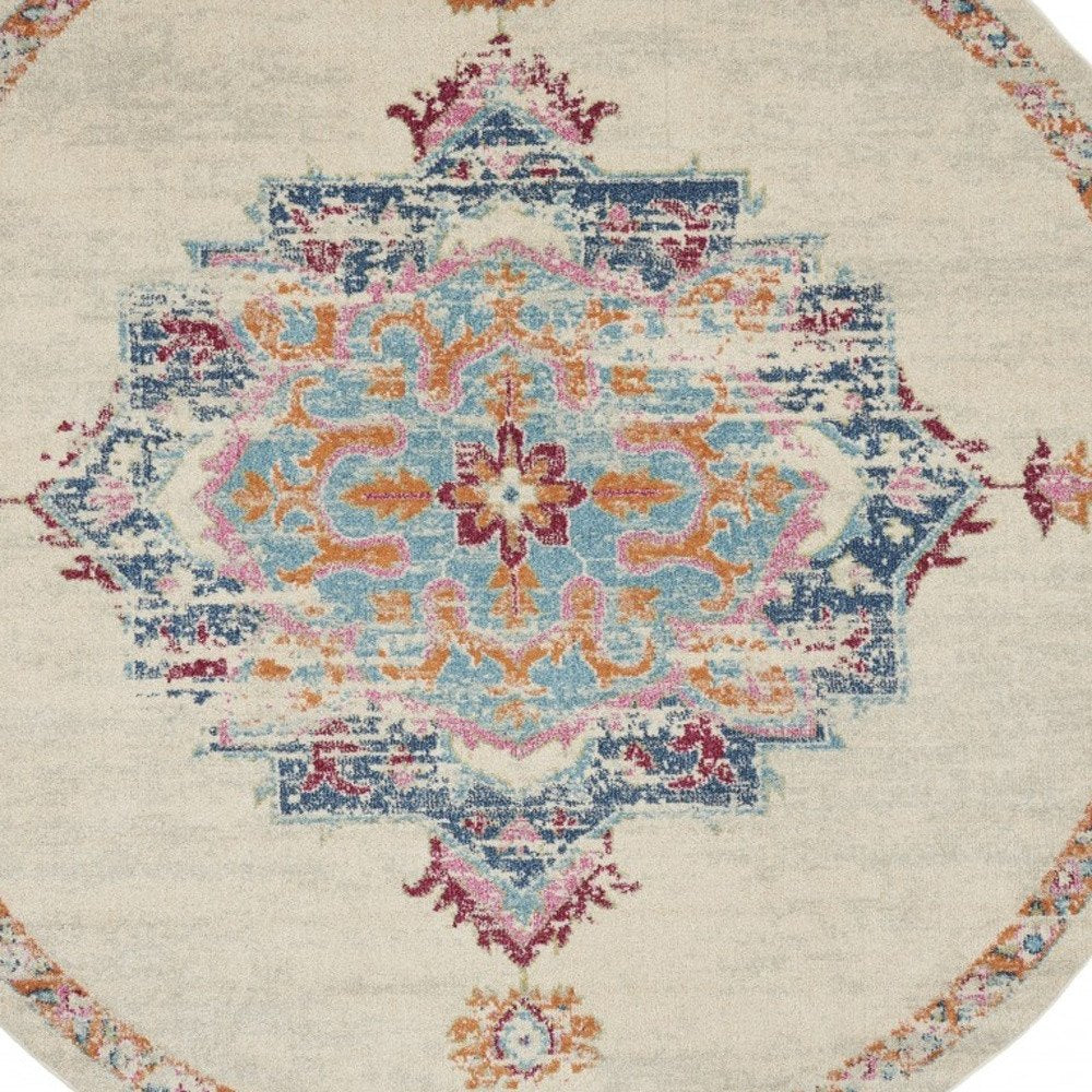 2' X 3' Gray And Ivory Medallion Distressed Area Rug