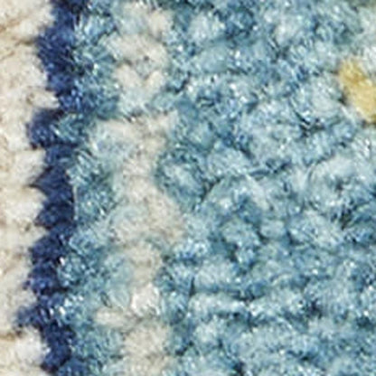 8' Ivory And Blue Oriental Distressed Runner Rug