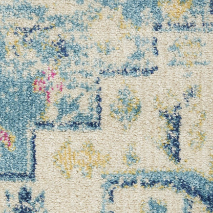 8' Ivory And Blue Oriental Distressed Runner Rug