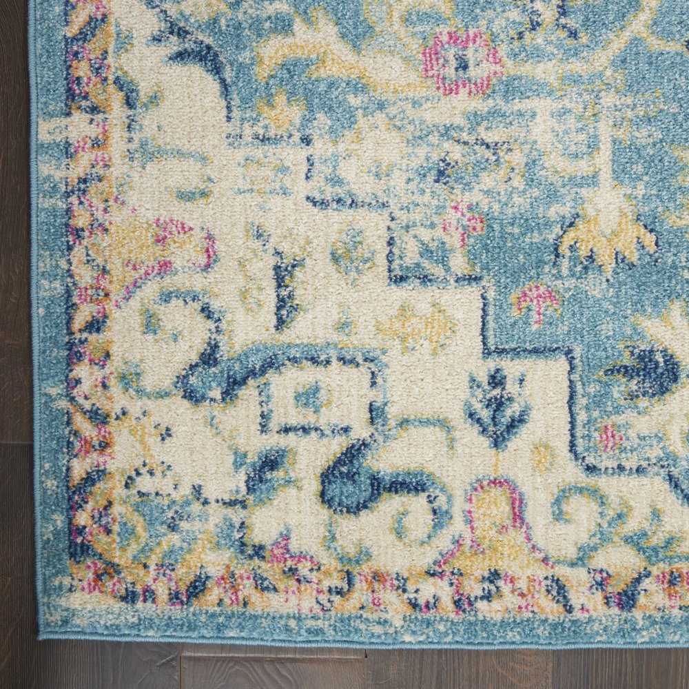 8' Ivory And Blue Oriental Distressed Runner Rug