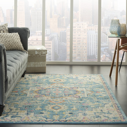 5' X 7' Blue And Ivory Dhurrie Area Rug