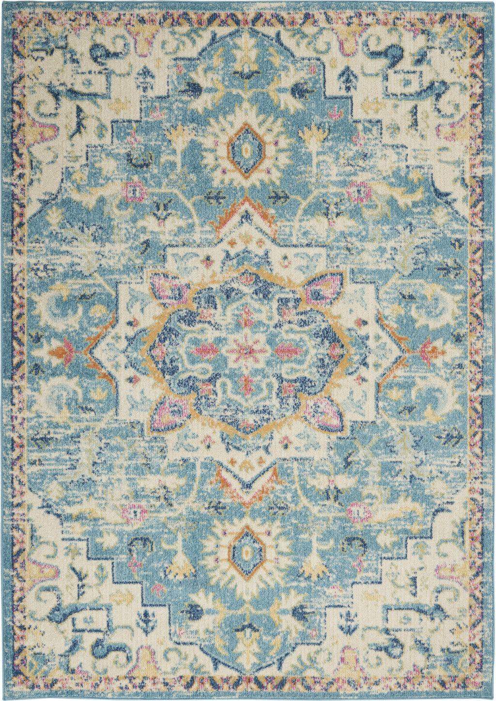 5' X 7' Blue And Ivory Dhurrie Area Rug