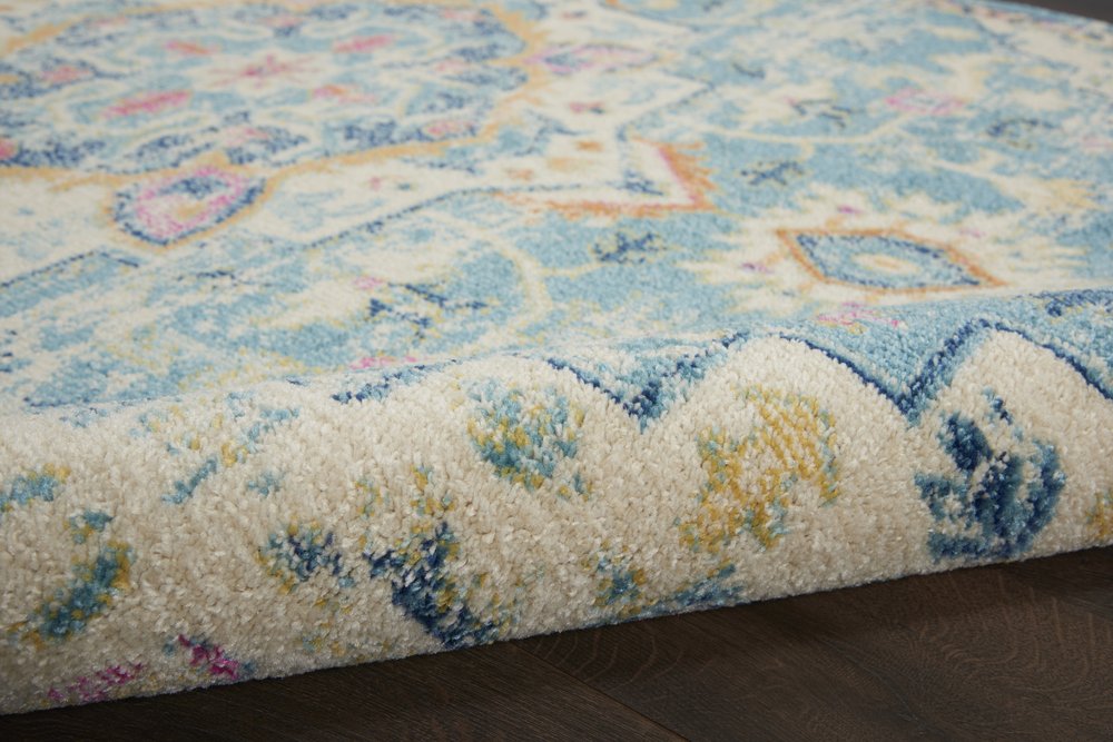 8' X 10' Ivory And Blue Oriental Distressed Area Rug