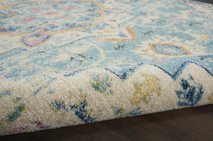4' X 6' Ivory And Blue Oriental Distressed Area Rug