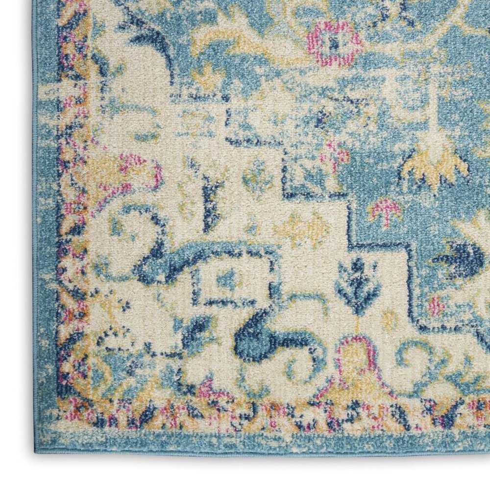 4' X 6' Ivory And Blue Oriental Distressed Area Rug
