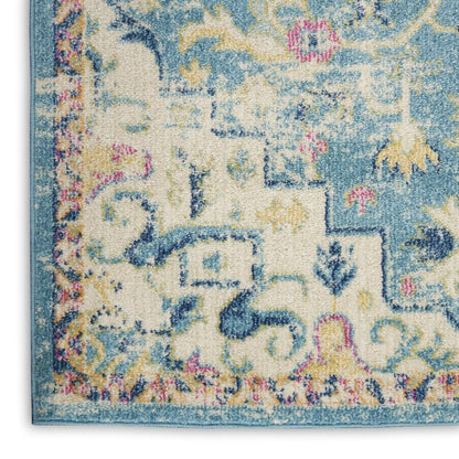 4' X 6' Ivory And Blue Oriental Distressed Area Rug