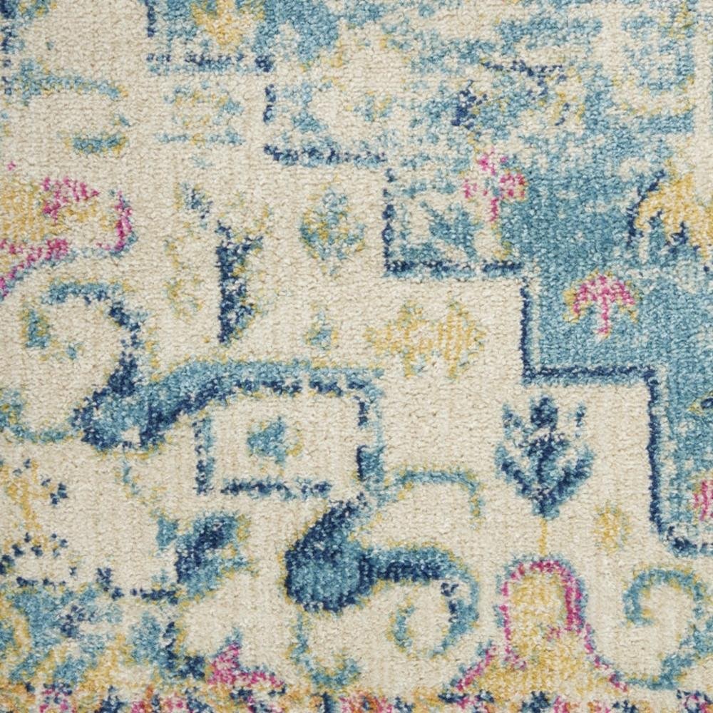 8' X 10' Ivory And Blue Oriental Distressed Area Rug