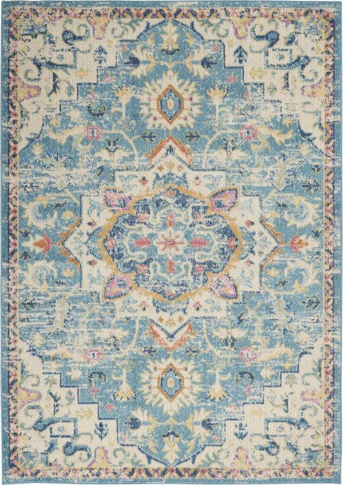 8' X 10' Ivory And Blue Oriental Distressed Area Rug