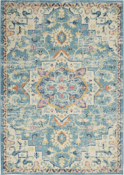 8' X 10' Ivory And Blue Oriental Distressed Area Rug
