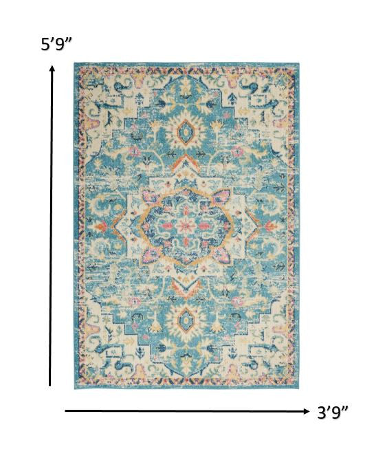 5' X 7' Blue And Ivory Dhurrie Area Rug